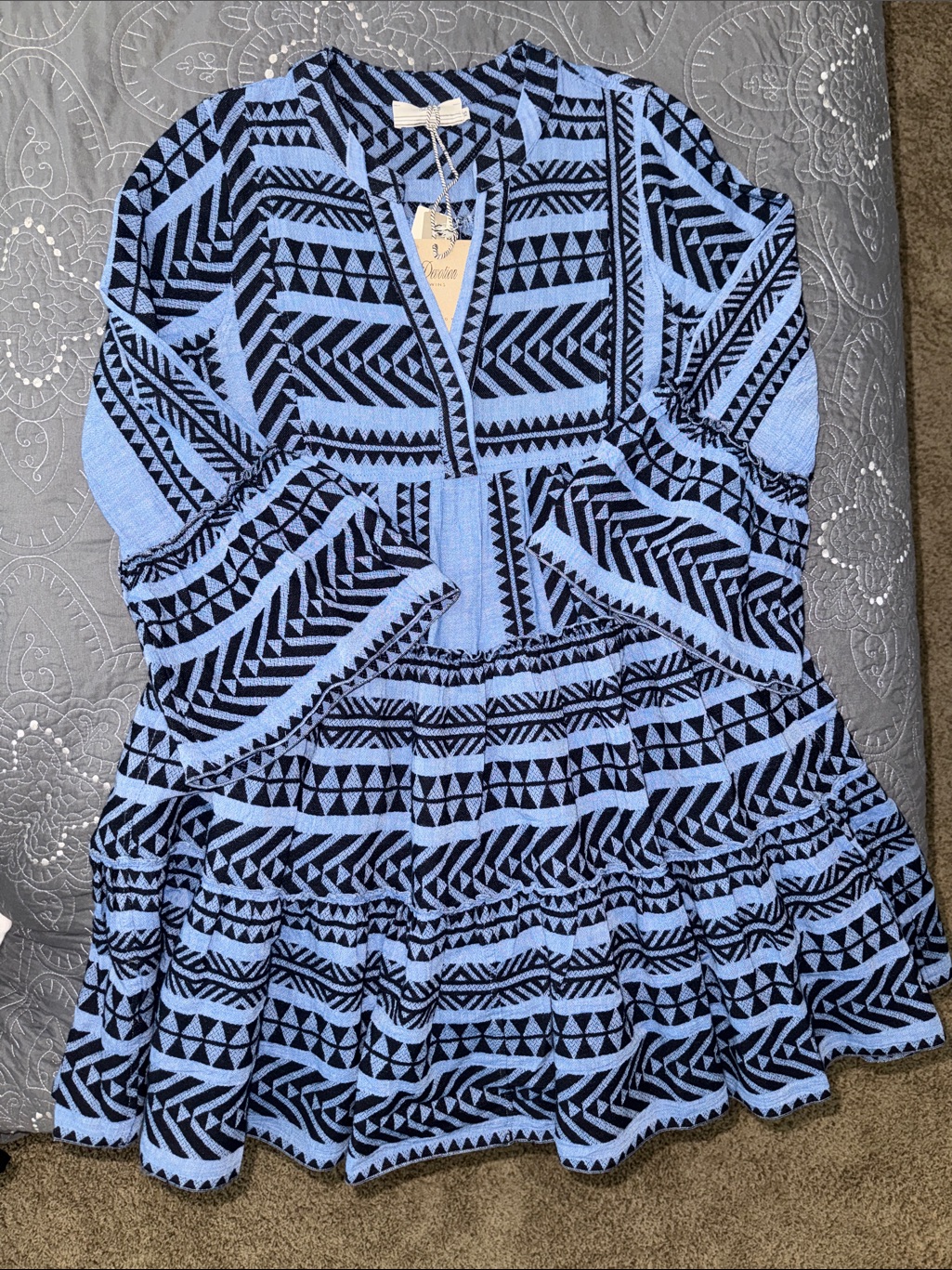 Devotion Twins Blue & Black Geometric Dress Nwt